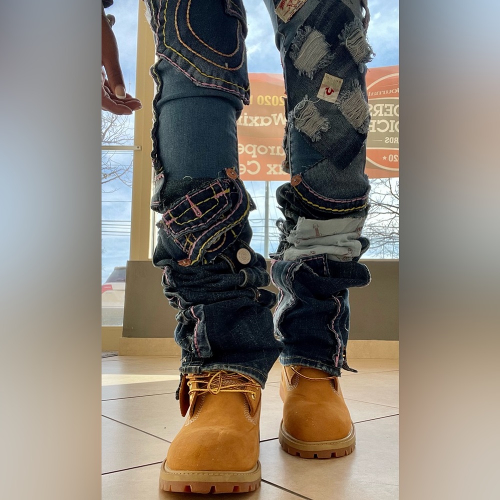 Custom True Religion Patchwork Stacked Jeans - image 7